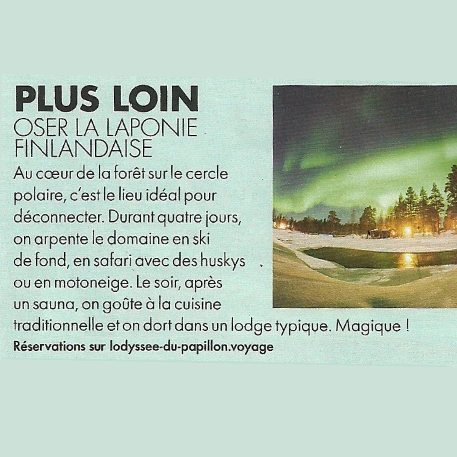 Paysage enneigé de la Laponie finlandaise avec des aurores boréales illuminant le ciel.