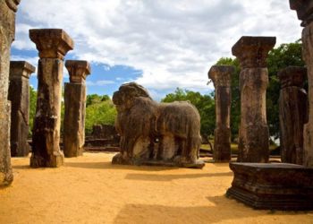 Le statut du lion à Polonnaruwa, Sri Lanka, capturé lors d'un voyage statuaire avec Odyssee des Papillons.